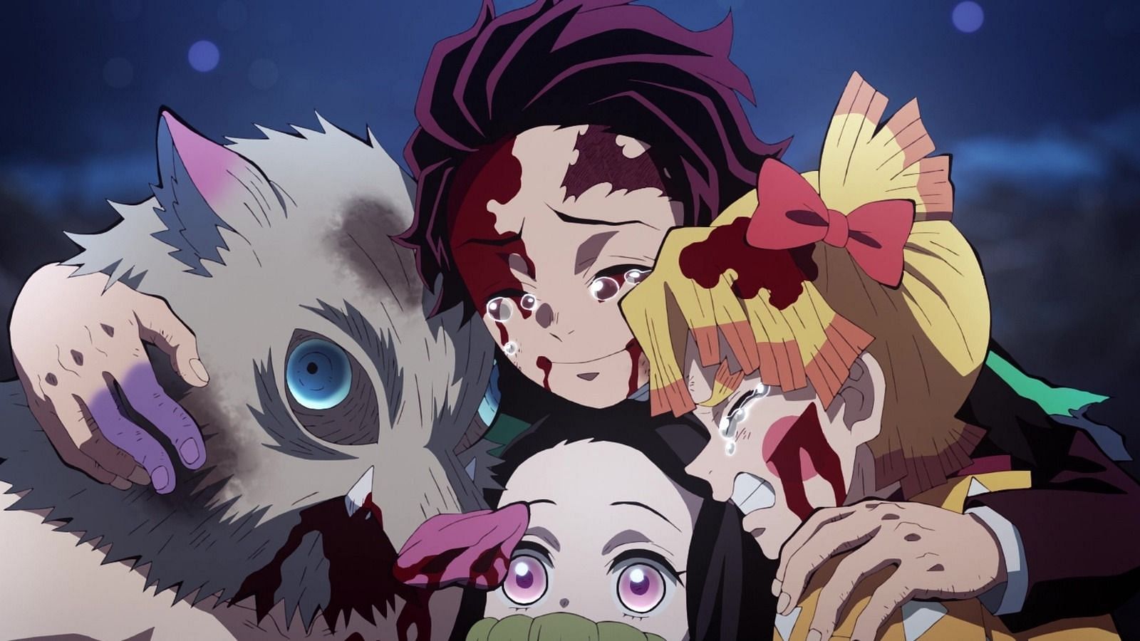 Demon Slayer: Tenjiro, Nezuko, Zeinstu and Inosuke (Image Credit: Ufotable)